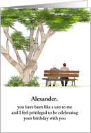Custom Birthday Like a Son to Me Two Men Sitting on Bench Under Tree card