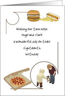 Custom Birthday Parents to Twin Boys Burger Fries Hot Dog Pizza card