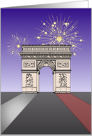 Birthday on Bastille Day Fireworks in Night Sky Arc de Triomphe card
