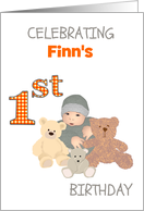 Custom First Birthday Little One Sitting With Teddy Bears card