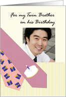 Twin Brother Birthday Ties with Cake and Gift Icons Custom Photo card