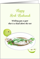 Rosh Hashanah Tradition Eating Head of Fish Apples New Beginnings card
