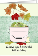Fall Birthday Apples in Pink Pail Fall Foliage card