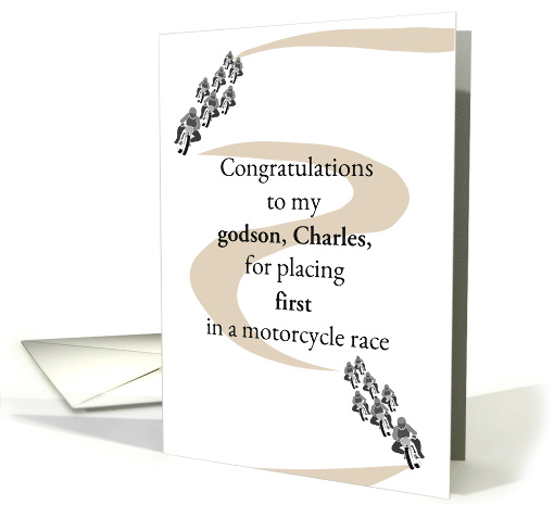 Godson Placing First Motorcycle Race Motorcyclists on Track card