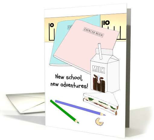 First Day at New School Milk Sandwich Exercise Book Color Pencil card