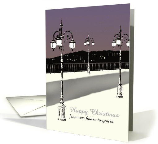 Christmas From Our House to Yours Street Light Houses on Hillside card