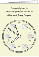 Grandparents To Be Diaper Packs and Formula Bottles on Clock Face card