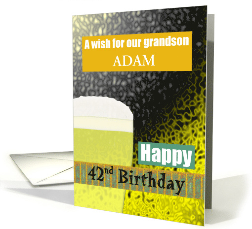 42nd Birthday for Grandson Glass of Beer Against Abstract Backing card