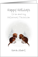 Happy Holidays Veterinary Technician Beagle Puppies Snow Scene card
