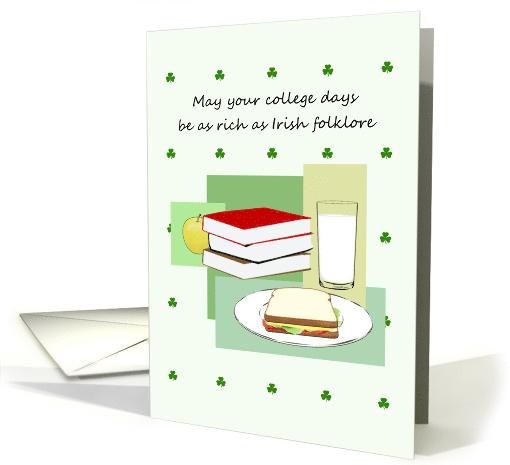 St Patrick's Day Friends to College Students Books Sandwich Apple card