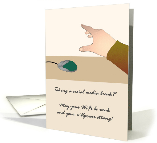 Taking Social Media Break Hand Reaching Out to Mouse Good Luck card