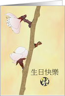 Birthday in Chinese Luck and Pinkish White Blossoms on Branch card