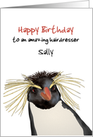 Birthday Hairdresser Fun Sketch of Rockhopper Penguin Hairdo card