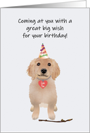 Golden Retriever Puppy Wearing Party Hat And Love You Heart Birthday card