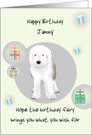 Old English Sheepdog Hoping Birthday Fairy Brings Your Present Wish card