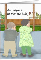 Welcome New Neighbors Toddlers Standing On Sofa Looking Out card