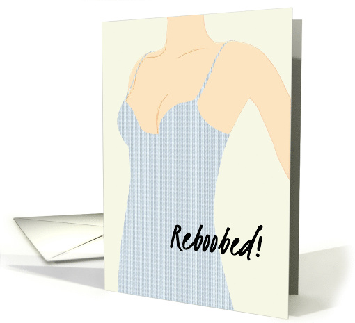 Lady Showing Cleavage in Blue Summer Dress Boob Job Redone card