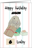 Custom Name and Age Birthday for Kids Grey Bunny and Presents