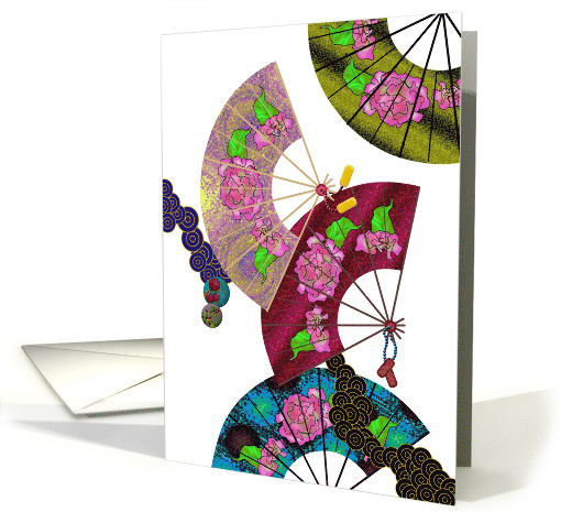 Thank You Hand Drawn Pretty and Colorful Fans with Floral Motifs card
