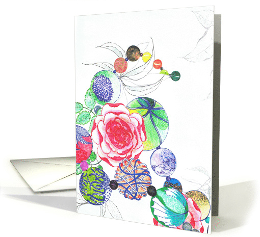 Floating in Air Hand Drawn Flowers and Baubles Blank card (851582)