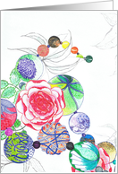 Floating in Air Hand Drawn Flowers and Baubles Blank card
