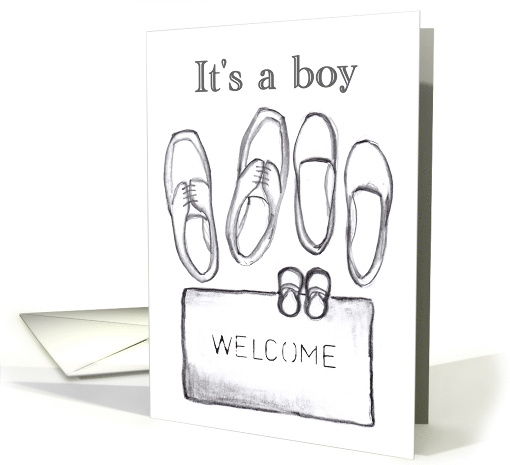 New Baby Boy Shoes and Home Welcome Mat card (855687)