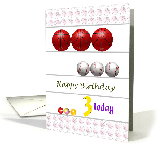 3rd Birthday Basketballs Baseballs and Marbles card (856337)