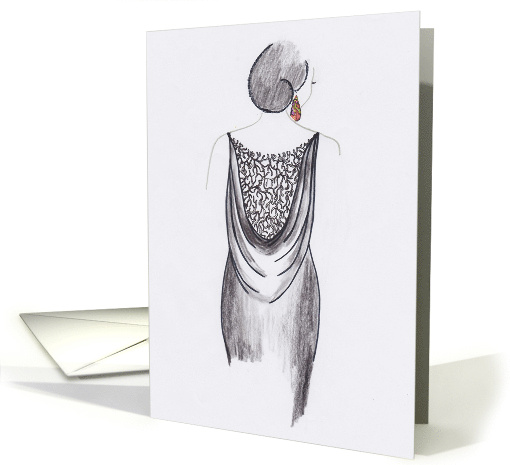 Evening Black Lady In A Black Dress Blank card (857456)