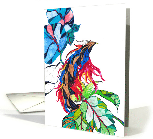 Just A Glimpse Colorful Abstract Bird On Branch Blank card (858323)