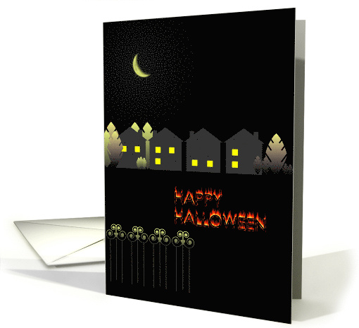 Moonlight On Houses and Trees Halloween Night card (858329)
