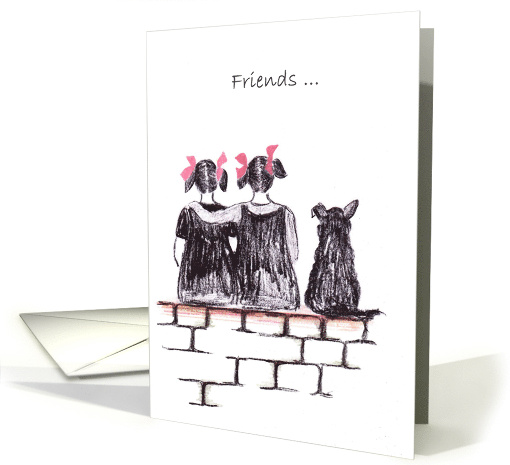 Forever Friends Drawing of Two Girls and a Dog card (860097)