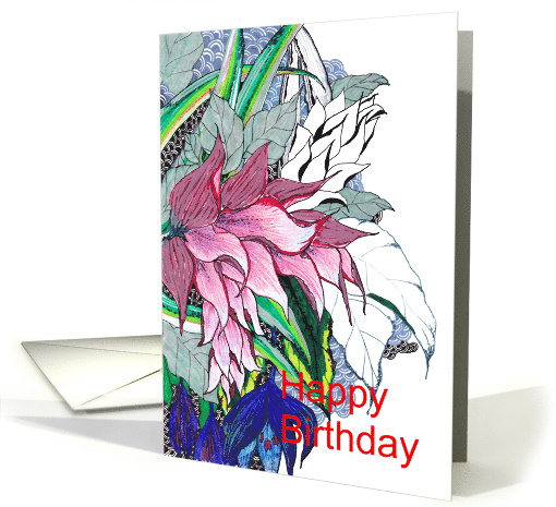 Wall of Blue Foliage Abstract Flower Birthday card (861467)