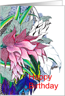 Wall of Blue Foliage Abstract Flower Birthday card