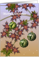 Merry Christmas Happy Holidays Glass Foliage And Holly Leaf Baubles card