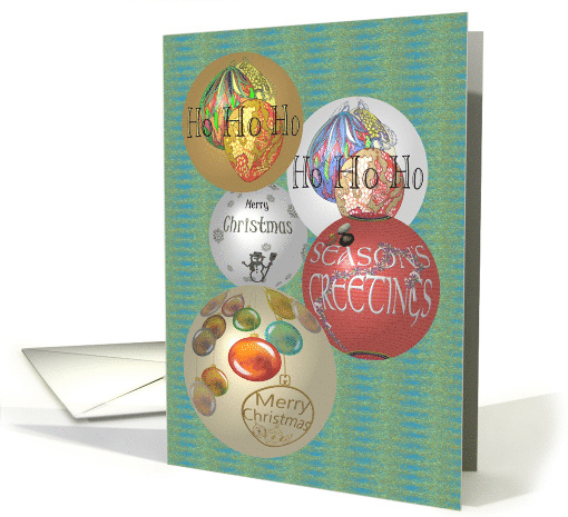 Christmas Decorations Reflected On Baubles Happy Holidays card