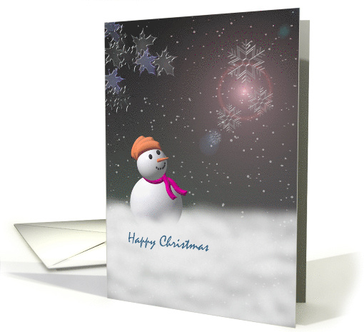Christmas Snowman Looking At Star Lit Snowflakes card (866432)