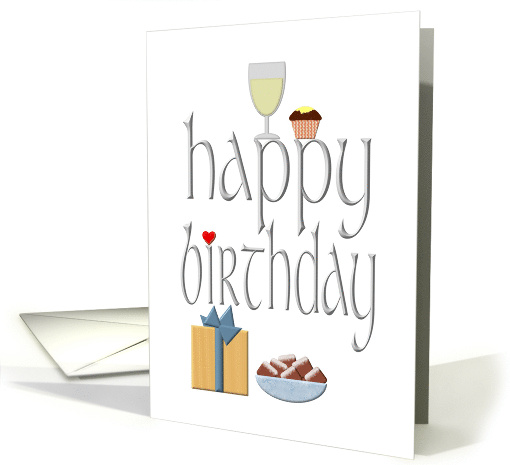 Birthday Wine and Cupcake Present and Chocolates card (868638)