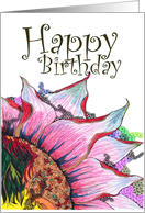 Birthday Abstract Drawing of a Flower card