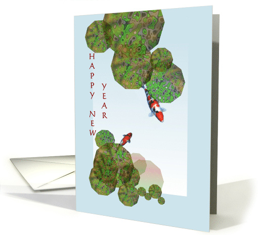 New Year Koi Swimming Under Lotus Leaves card (873956)