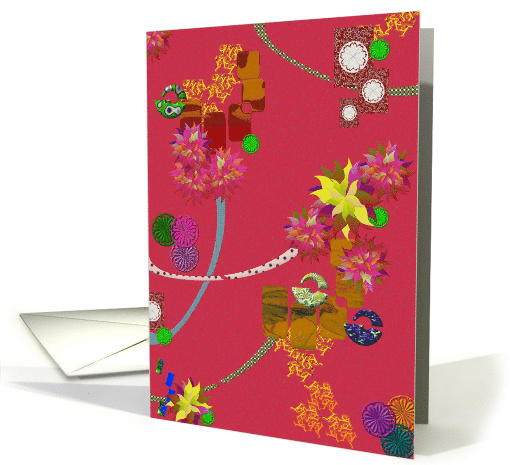 Dahlias and Ribbons Abstract Art Blank card (874861)