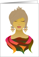 Lady Short Styled Hair Ornate Earrings Colorful Blouse Birthday card