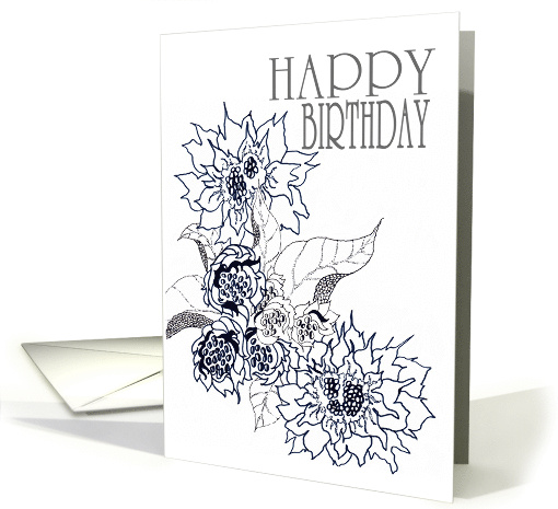 Birthday Black and White Flowers and Buds card (876238)