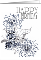 Birthday Black and White Flowers and Buds card