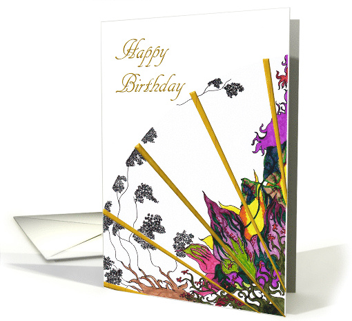 Birthday An Elegant Hand Painted Fan card (876911)