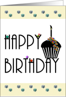 Birthday Black And White Cupcake With Colored Sugar Balls card