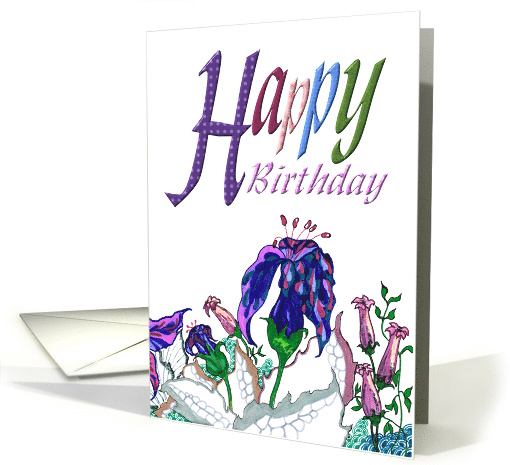 Birthday Abstract Flowers And Leaves card (881746)