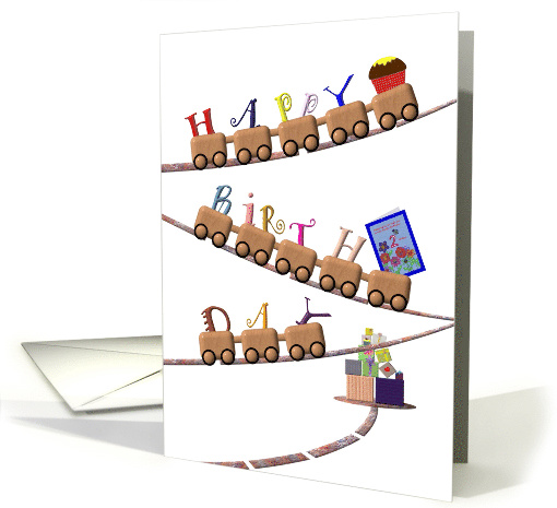 2nd Birthday Little Wooden Train Carrying Cupcake and card (882722)