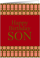 Birthday For Son Geometric Pattern in Red and Pink card