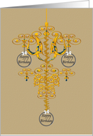 Chandelier Shaped Ornament of Gold Colored Metalwork Birthday card