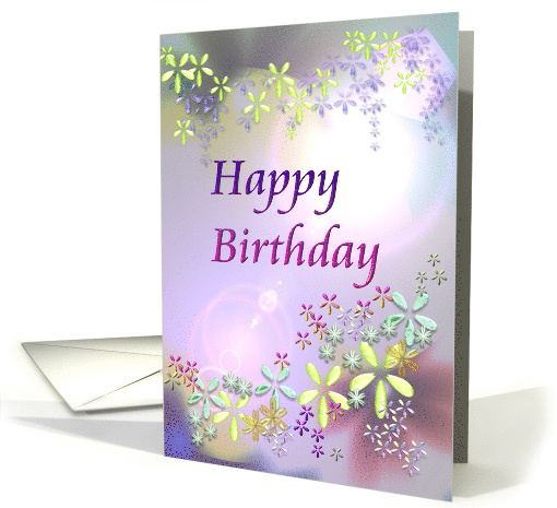 Birthday Abstract Florals in Purple Pink Green and Yellow card